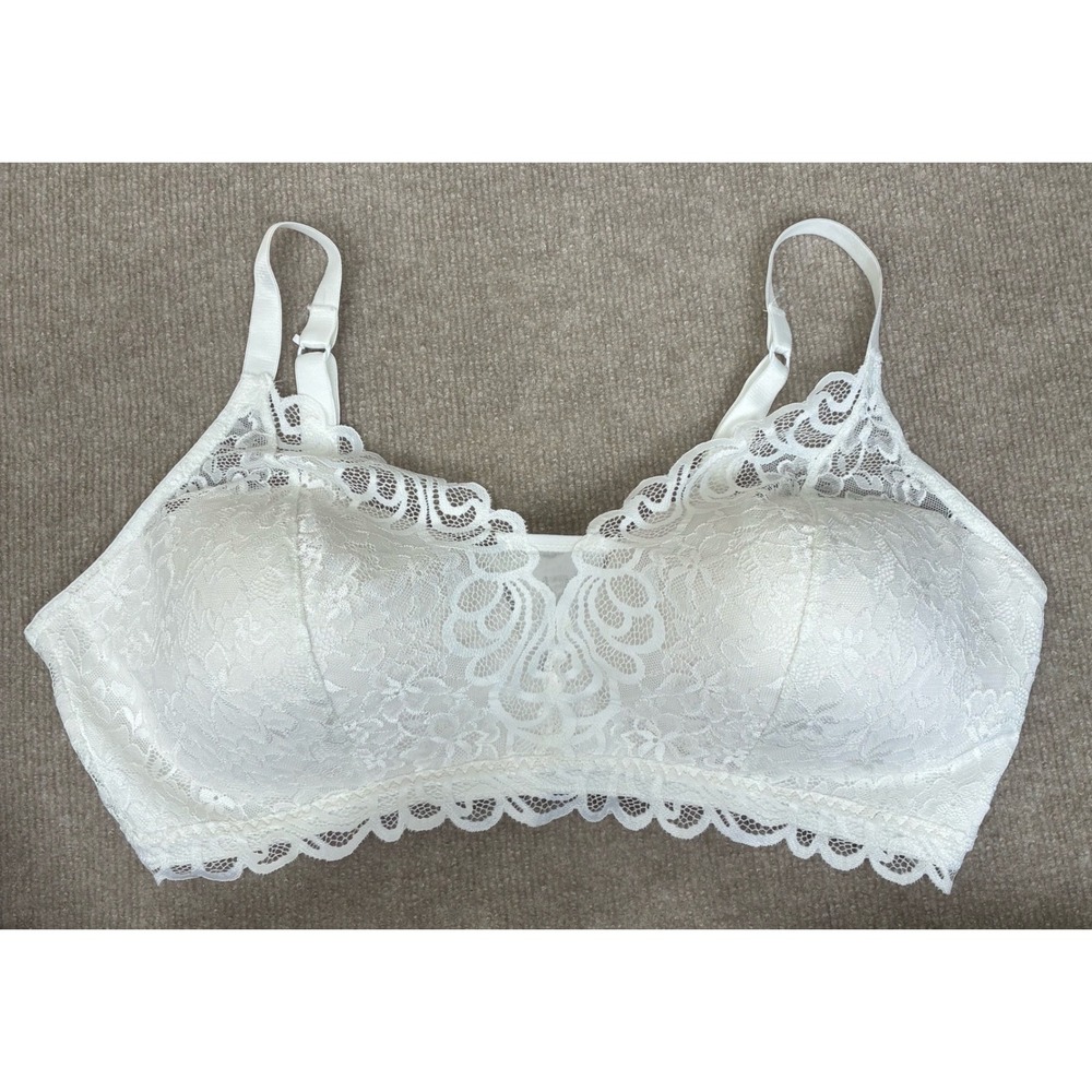 Bali White Lace Wireless Bra Floral Scalloped Padded DFW591 Womens 3XL Feminine